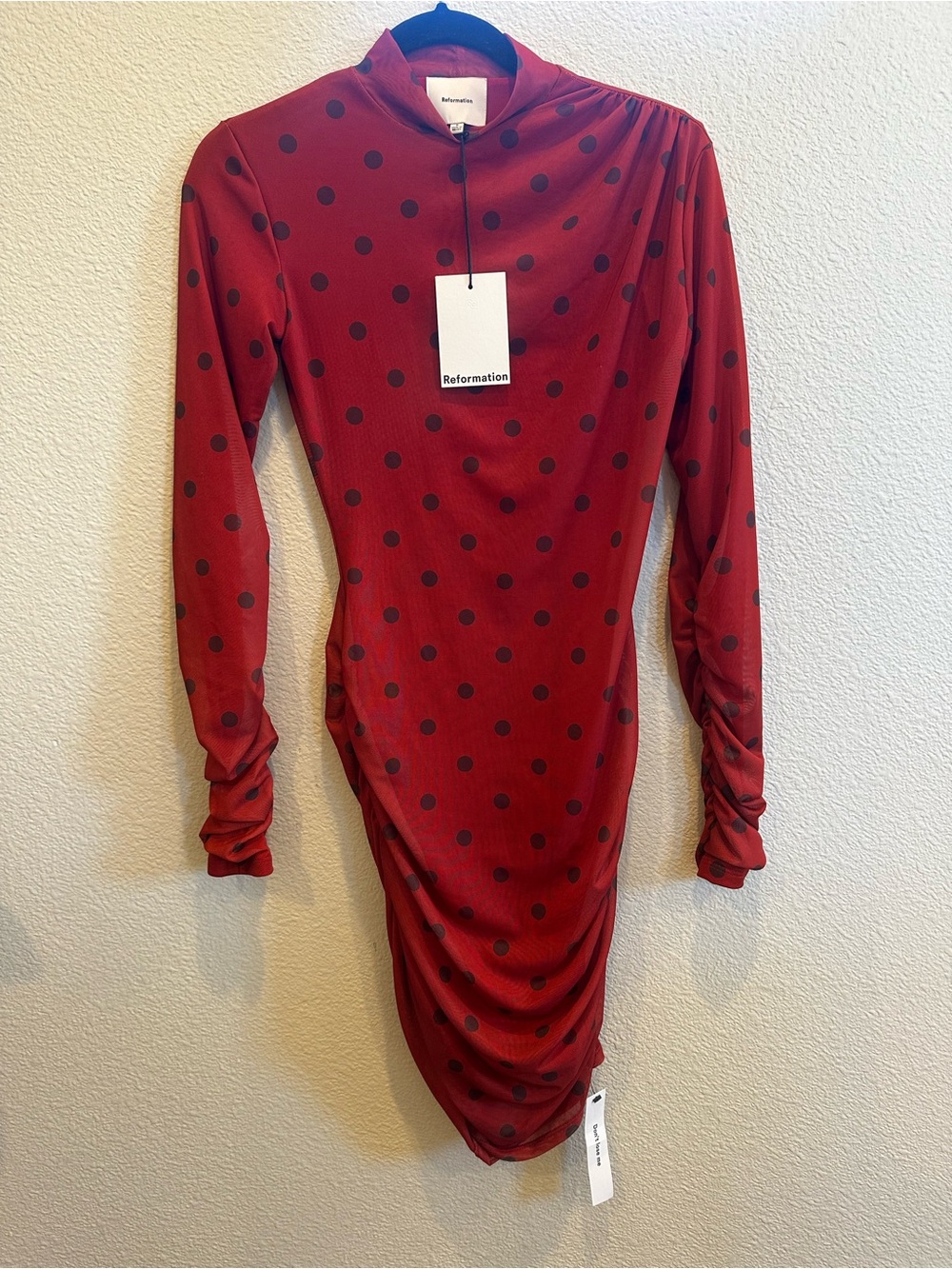 Reformation Emerson Hot to Dot Red Polka Dot Ruched Midi Dress NWT